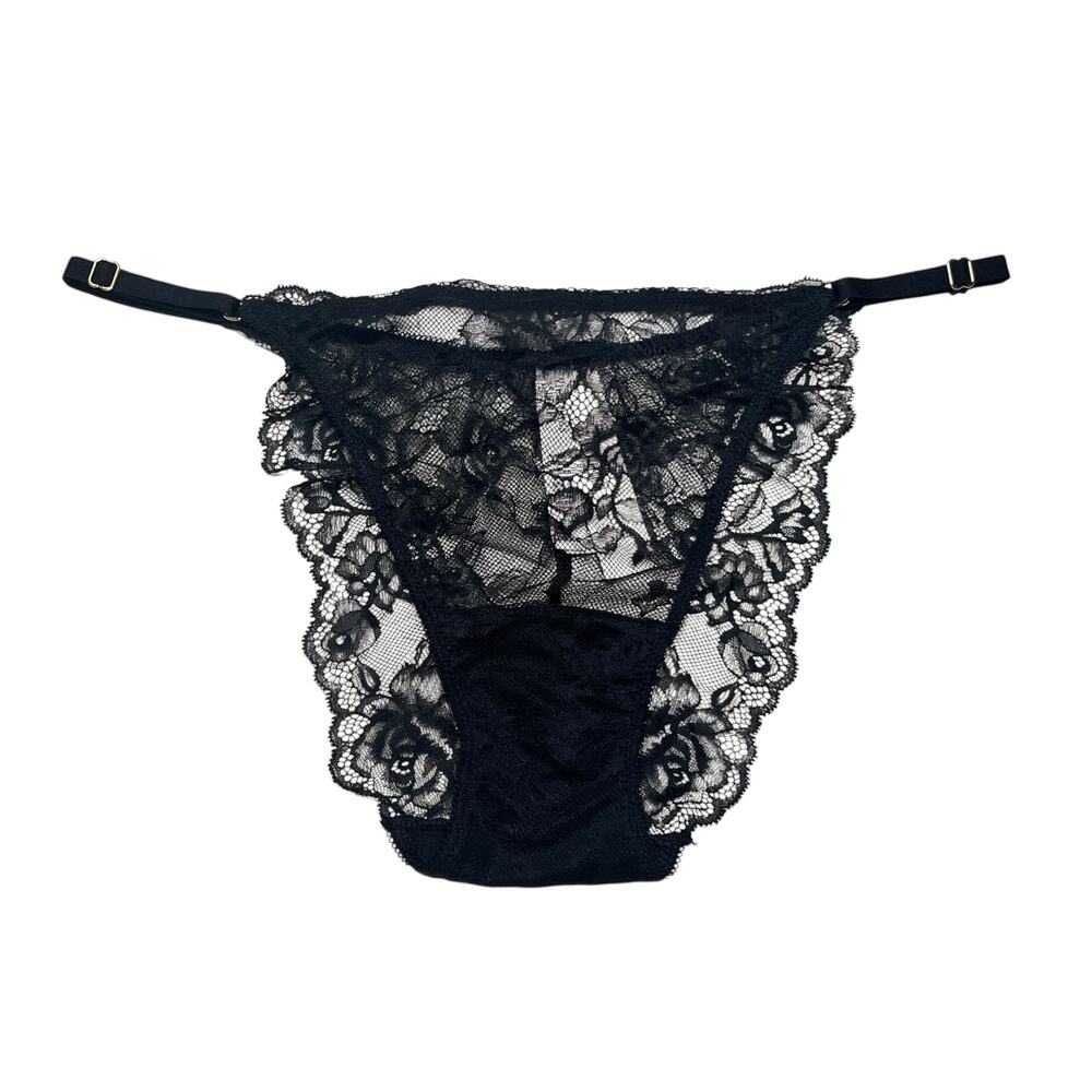 Victoria's Secret Very Sexy Rose Lace Adjustable Brazilian Panty Black Size XL